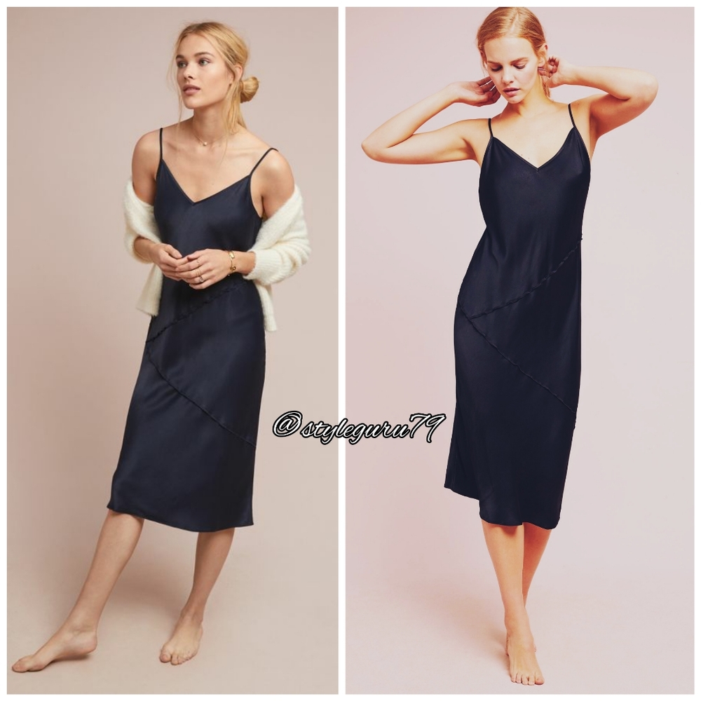 NWT, Anthropologie, Rosalina Navy Slip Dress